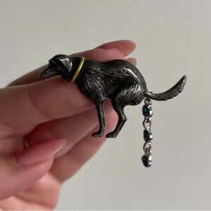 Pooping Dog Crystal Brooch